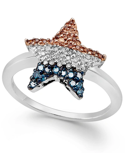 Macy's Diamond Flag Star Ring In Sterling Silver (1/4 Ct. T.w.)