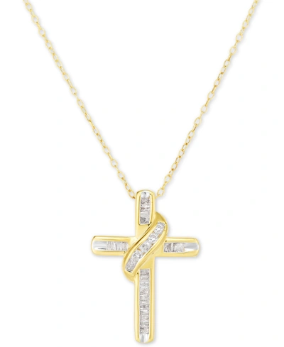 Macy's Diamond Cross 18" Pendant Necklace (1/4 Ct. T.w.) In 14k Gold-plated Sterling Silver Or Sterling Sil