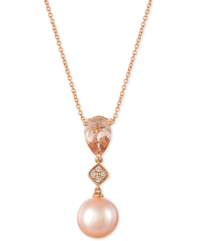 Le Vian Peach Morganite (9/10 Ct. T.w.), Pink Cultured Freshwater Pearl (10mm) And Diamond Accent Pendant Ne In Rose Gold
