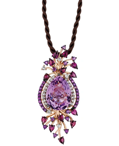 Le Vian Crazy Collection Multi-stone Cord Pendant Necklace In 14k Strawberry Rose Gold (18 Ct. T.w.) In Purple