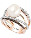 LE VIAN FRESH WATER PEARL (10MM) AND DIAMOND (3/4 CT.T.W.) RING IN 14K WHITE, YELLOW AND ROSE GOLD