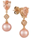 Le Vian Peach Morganite (1-1/2 Ct. T.w.), Pink Cultured Freshwater Pearl (9mm), And Diamond Accent Drop Earr In Rose Gold