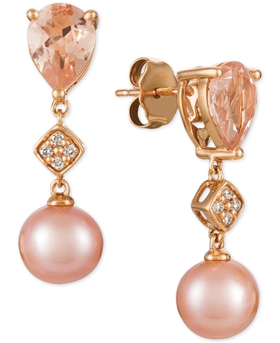 Le Vian Peach Morganite (1-1/2 Ct. T.w.), Pink Cultured Freshwater Pearl (9mm), And Diamond Accent Drop Earr In Rose Gold