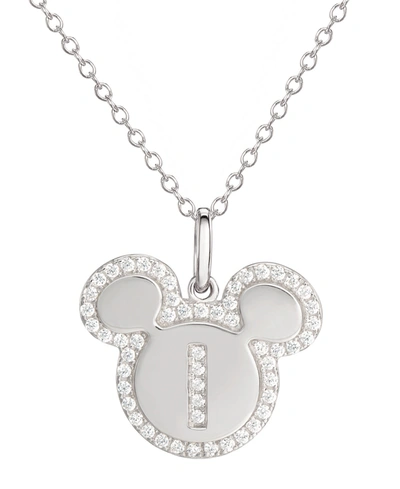 Disney Mickey Mouse Cubic Zirconia Initial Pendant 18" Necklace In Sterling Silver