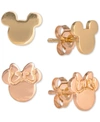 DISNEY CHILDREN'S 2-PC. SET MICKEY & MINNIE STUD EARRINGS IN 18K GOLD- & 18K ROSE GOLD-PLATED STERLING SILV