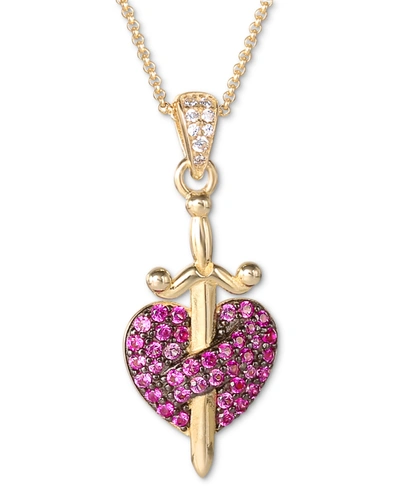 Disney Cubic Zirconia Snow White Evil Queen Heart Dagger 18" Pendant Necklace In 18k Gold-plated Sterling S In Gold Over Silver