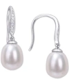 Macy's Cultured Freshwater Pearl (8-1/2mm) & Diamond Accent Drop Earrings In Sterling Silver In Silver