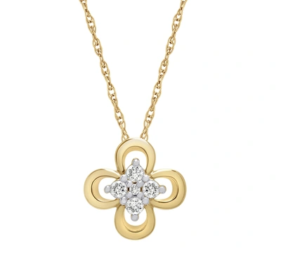 Wrapped Diamond Cluster Flower (1/10 Ct. T.w.) Pendant Necklace In 14k Gold, 16" + 2" Extender, Created For In K Yellow Gold