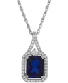 Macy's Lab-created Blue Sapphire (3 Ct. T.w.) And White Sapphire (1/4 Ct. T.w.) Pendant Necklace In Sterlin In Sterling Silver