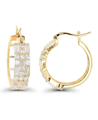 Macy's Cubic Zirconia 14k Rose Gold Round And Baguette Hoop Earrings (also In 14k Gold Over Silver Or 14k R In Yellow