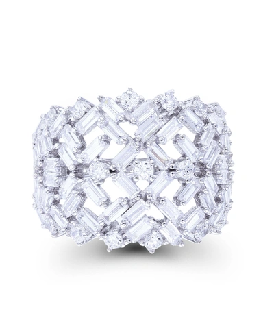 Macy's Cubic Zirconia Round And Baguette Cut Scattered Dome Ring In Rhodium Plated Sterling Silver With Whit