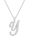 Macy's Diamond Accent Script 18" Initial Pendant Necklace In Silver Plate, Gold Plate & Rose Gold Plate In Y/silver