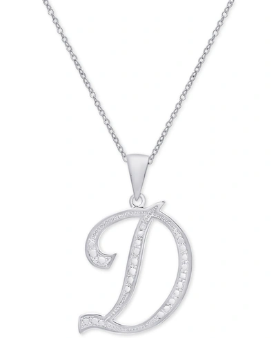 Macy's Diamond Accent Script 18" Initial Pendant Necklace In Silver Plate, Gold Plate & Rose Gold Plate In D,silver
