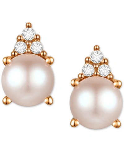 Macy's Cultured Freshwater Pearl (4-1/2mm) & Diamond Accent Stud Earrings In Rose Gold