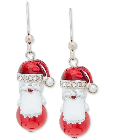 Charter Club Silver-tone Pave & Imitation Pearl Santa Drop Earrings, Created For Macy's In Siver