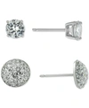 Giani Bernini 2-pc. Set Cubic Zircona Solitaire & Cluster Stud Earrings In Sterling Silver, Created For Macy's In Sterling Silver