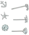 Giani Bernini 3-pc. Set Cubic Zirconia Nautical-themed Stud Earrings In Sterling Silver, Created For Macy's In Sterling Silver