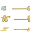 GIANI BERNINI 3-PC. SET CUBIC ZIRCONIA, SNAKE, & LIGHTENING BOLT STUD EARRINGS IN GOLD-PLATED STERLING SILVER, CRE