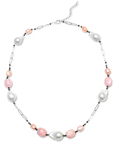 Macy's Multi-pearl & Multi-gemstone Statement Necklace In Sterling Silver, 22" + 2" Extender
