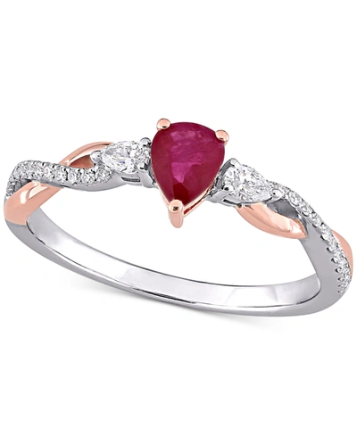 Macy's Ruby (2/5 Ct. T.w.) & Diamond (1/5 Ct. T.w.) Twisted Ring In 14k White & Rose Gold