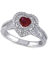Macy's Ruby (3/5 Ct. T.w.) & Diamond (3/8 Ct. T.w.) Heart Double Halo Ring In 14k White Gold In Ruby
