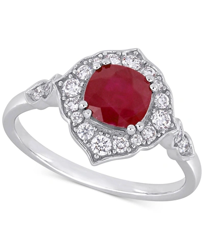 Macy's Ruby (1-1/4 Ct. T.w.) & Diamond (1/3 Ct. T.w.) Halo Ring In 14k White Gold