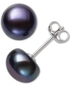Belle De Mer Cultured Freshwater Button Pearl (8-9mm) Stud Earrings In Black