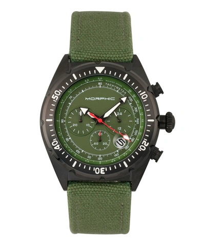 Morphic M53 Series, Black Case, Chronograph Fiber Weaved Olive Leather Band Watch W/date, 45mm