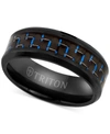 Triton Men's Blue Carbon Fiber Inlay Comfort Fit Band In Black Titanium In Black Titanium