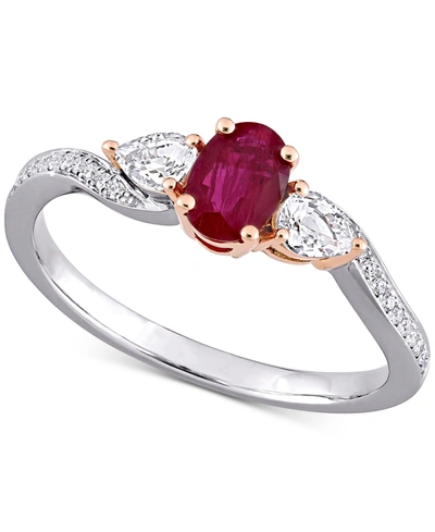 Macy's Ruby (7/8 Ct. T.w.), White Sapphire (1/3 Ct. T.w.) & Diamond (1/20 Ct. T.w.) Ring In 14k White & Ros