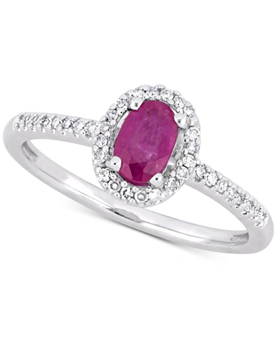 Macy's Ruby (5/8 Ct. T.w.) & Diamond (1/8 Ct. T.w.) Oval Halo Ring In 10k White Gold