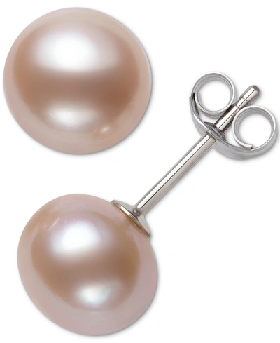Belle De Mer Cultured Freshwater Button Pearl (8-9mm) Stud Earrings In Pink