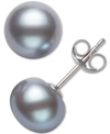 Belle De Mer Cultured Freshwater Button Pearl (8-9mm) Stud Earrings In Gray