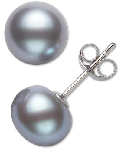 Belle De Mer Cultured Freshwater Button Pearl (8-9mm) Stud Earrings In Gray