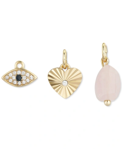 Unwritten 3-pc. Set 14k Gold Flash-plated Crystal Evil Eye, Heart & Rose Quartz Charms In Gold-tone