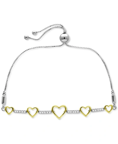Macy's Diamond Graduated Heart Bolo Bracelet (1/6 Ct. T.w.) In Sterling Silver & 14k Gold-plate In K Gold Plated Sterling Silver