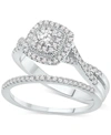 Macy's Diamond Cushion Halo Twist Bridal Set (5/8 Ct. T.w.) In 14k White Gold In White Gold