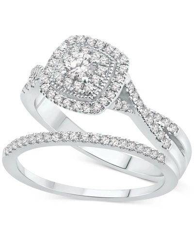 Macy's Diamond Cushion Halo Twist Bridal Set (5/8 Ct. T.w.) In 14k White Gold
