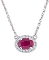 Macy's Ruby (3/5 Ct. T.w.) & Diamond (1/10 Ct. T.w.) Oval Halo 17" Pendant Necklace In 14k White Gold In Ruby