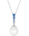 Le Vian Vanilla Pearl (10mm) & Multi-sapphire (1/3 Ct. T.w.) 18" Pendant Necklace In 14k White Gold In White Gold