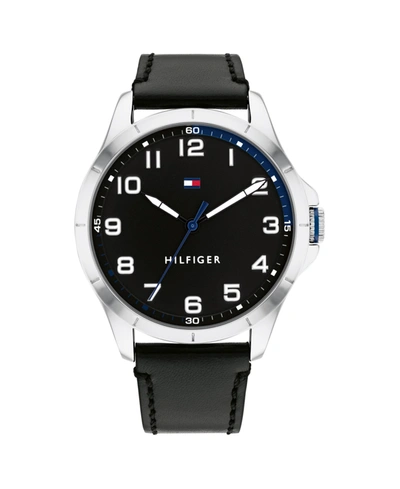 Tommy Hilfiger Men's Black Leather Strap Watch 44mm