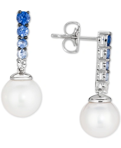 Le Vian Vanilla Pearl (8mm) & Multi-sapphire (3/8 Ct. T.w.) Drop Earrings In 14k White Gold
