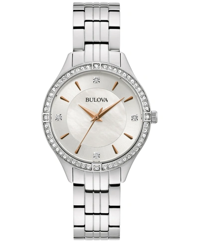 Bulova Women's Crystal Stainless Steel Bracelet Watch 32mm, Created For Macy's Women's Shoes In Silver-tone
