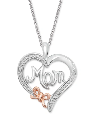 Macy's Diamond Accent Mom Heart 18" Pendant Necklace In Sterling Silver & 14k Rose Gold-plate In Sterling Silver  Rose Gold-plate
