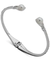 Anne Klein Silver-tone Imitation Pearl Hinge Bangle Bracelet In Pearl