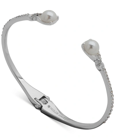 Anne Klein Silver-tone Imitation Pearl Hinge Bangle Bracelet
