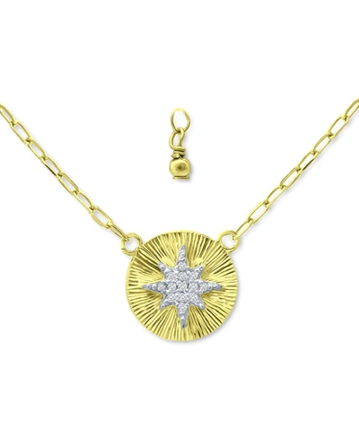 Giani Bernini Cubic Zirconia Starburst Disc Pendant Necklace, 16" + 2" Extender, Created For Macy's In Gold Over Silver