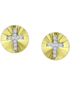 Giani Bernini Cubic Zirconia Cross Disc Stud Earrings, Created For Macy's In Gold Over Silver