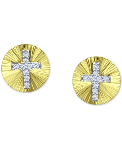 Giani Bernini Cubic Zirconia Cross Disc Stud Earrings, Created For Macy's In Gold Over Silver