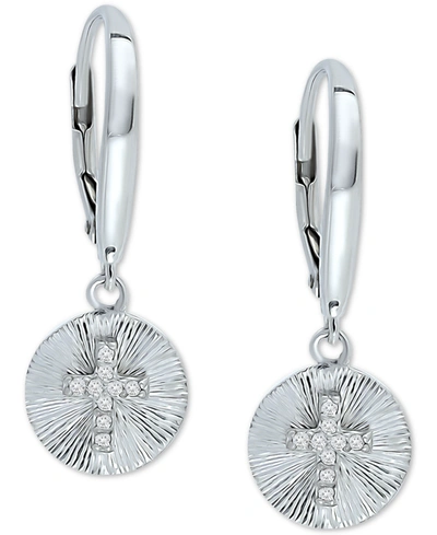 Giani Bernini Cubic Zirconia Cross Disc Drop Earrings, Created For Macy's In Sterling Silver